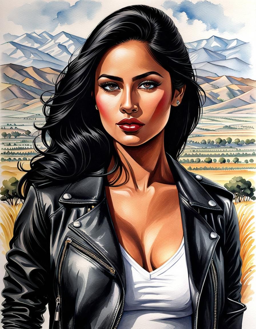 Mexican Woman in Leather Jacket: Hyperrealistic Valley Portr...