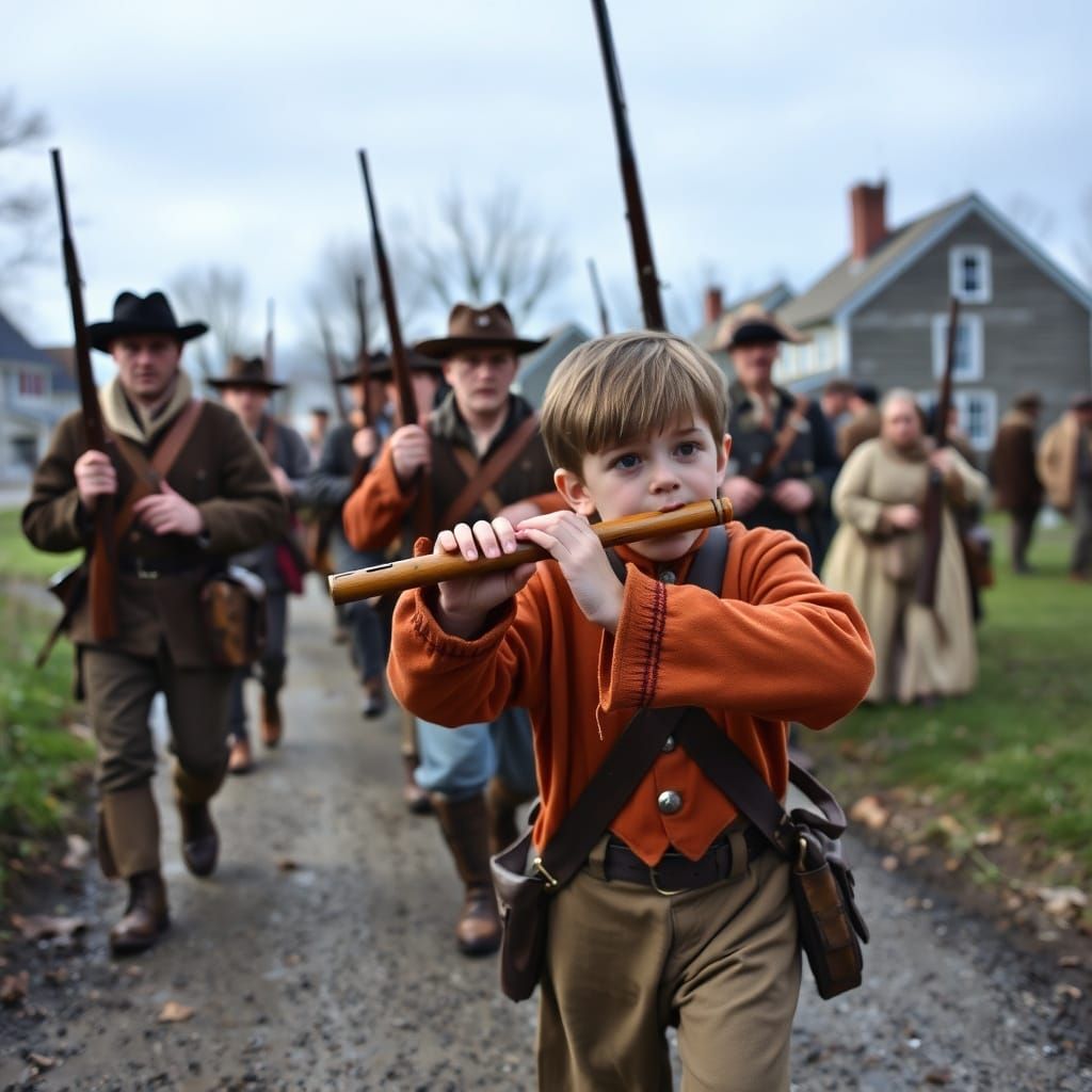 Revolutionary War Soldiers Led by Boy with Flute