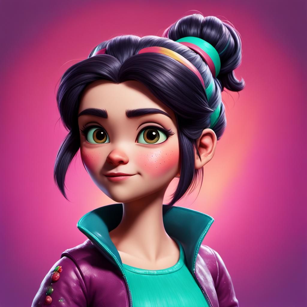 Hyperrealistic Portrait of Adult Vanellope von Schweetz