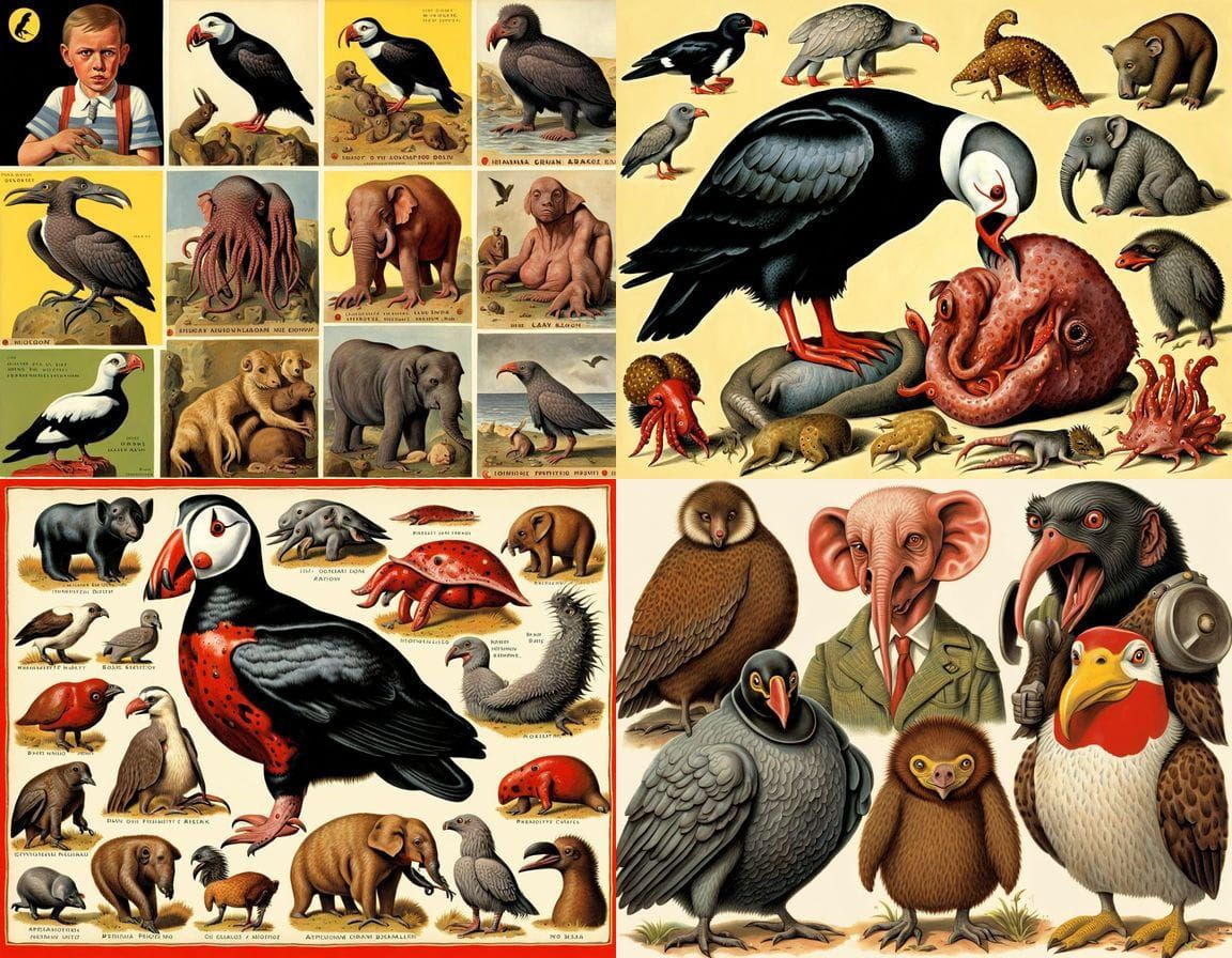 Bizarre Menagerie in Ladybird Book Style Art