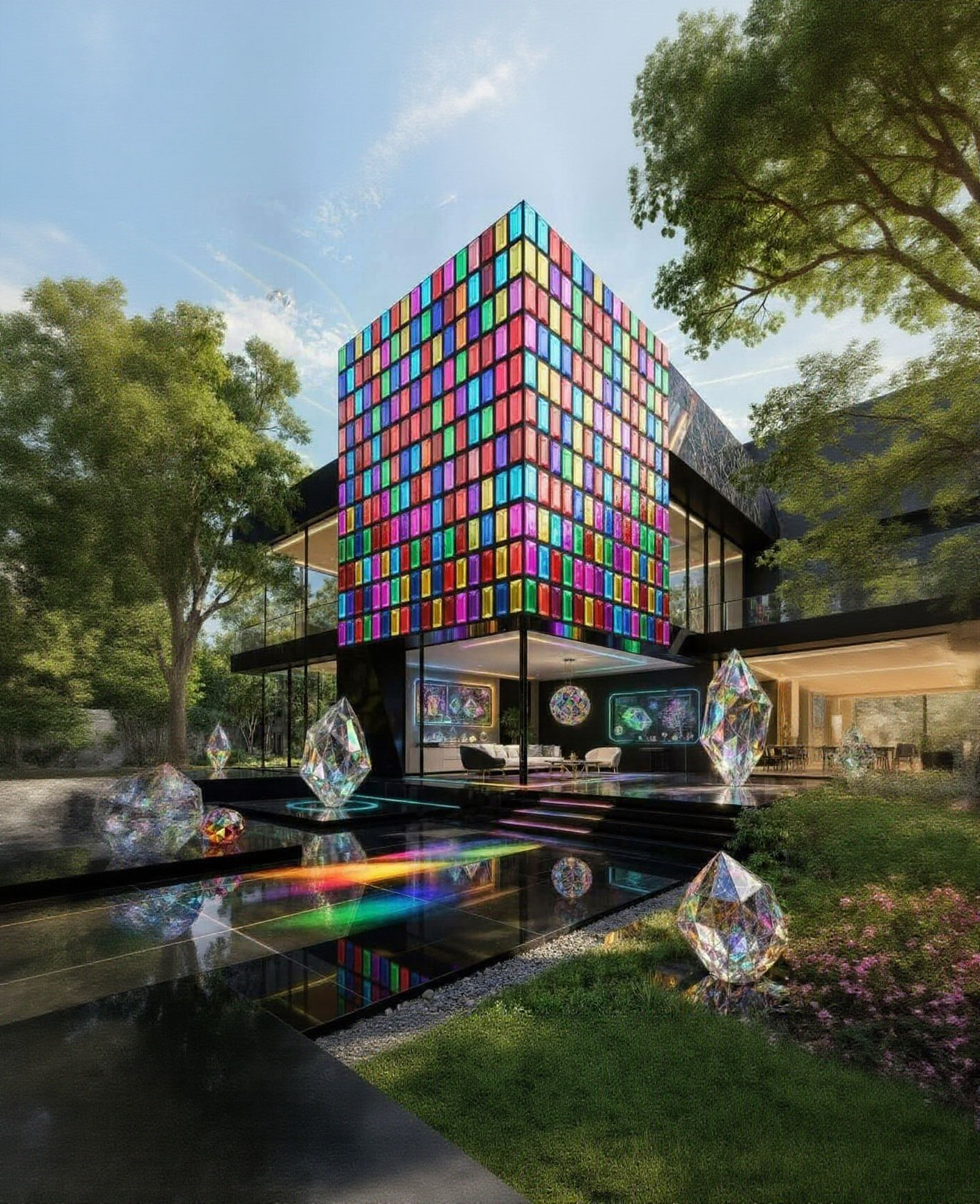 Bejeweled Modern Home with Prism Rainbow Refractions