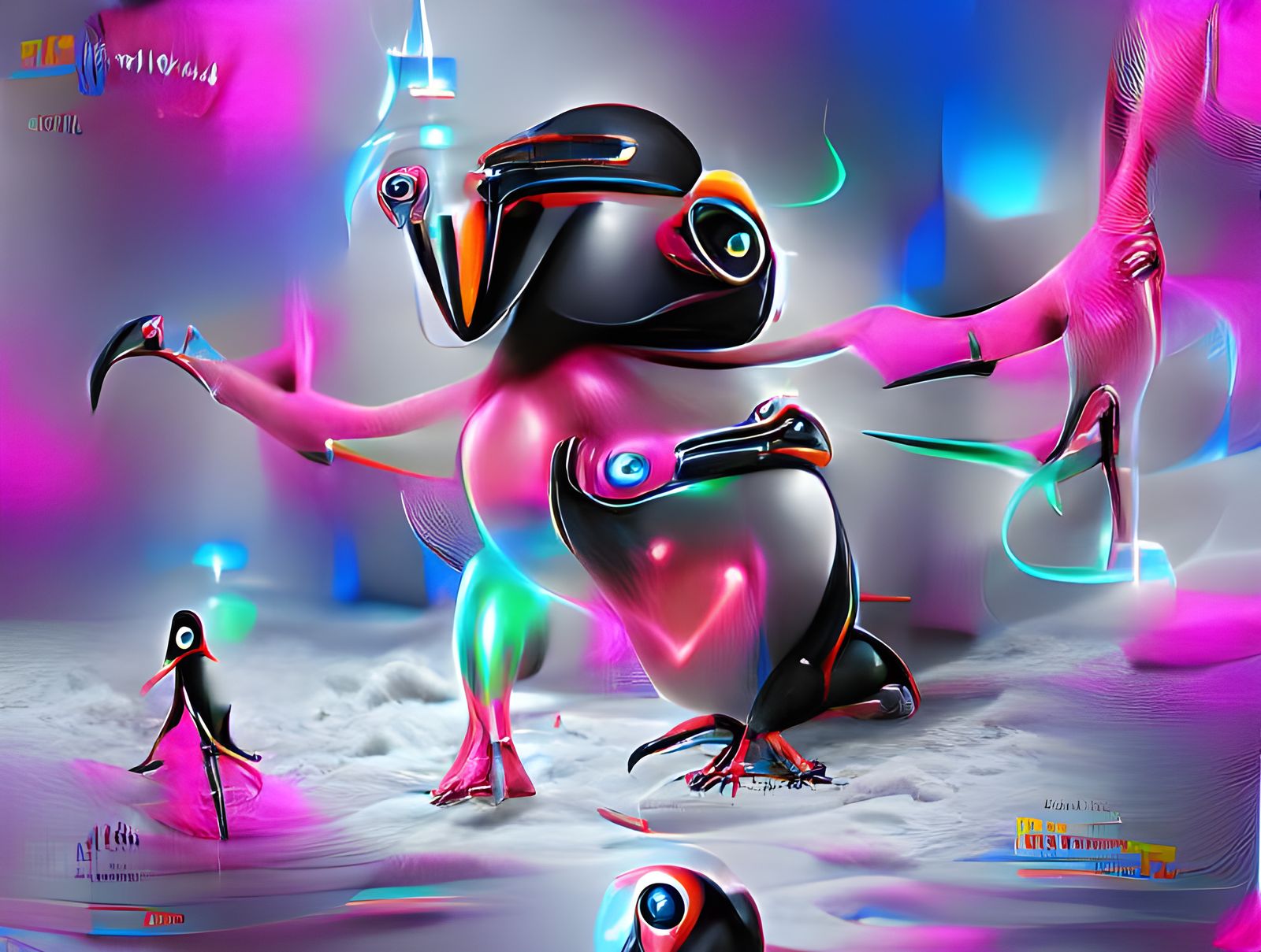 Cybernetic Pingu and Barbie Dance in Neon
