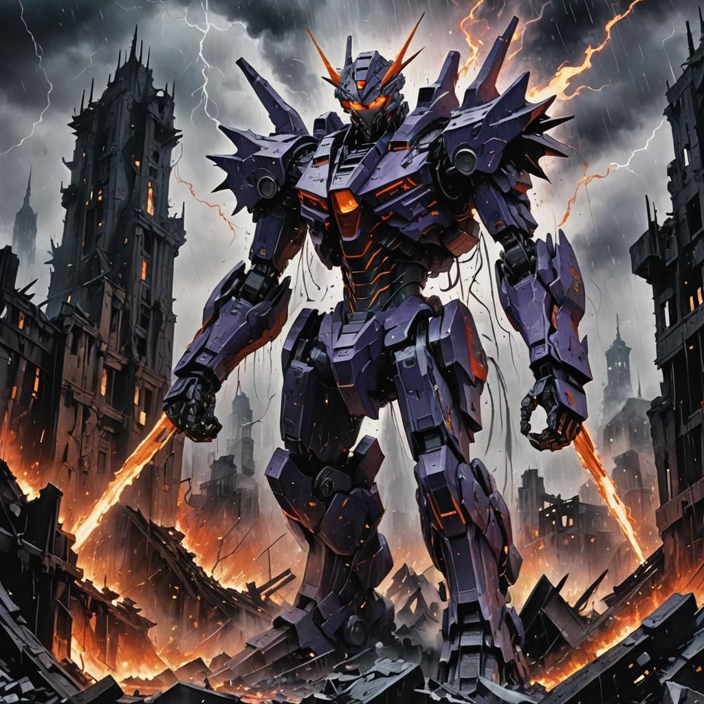Evangelion Mecha in Dark Sci-Fi Horror Landscape