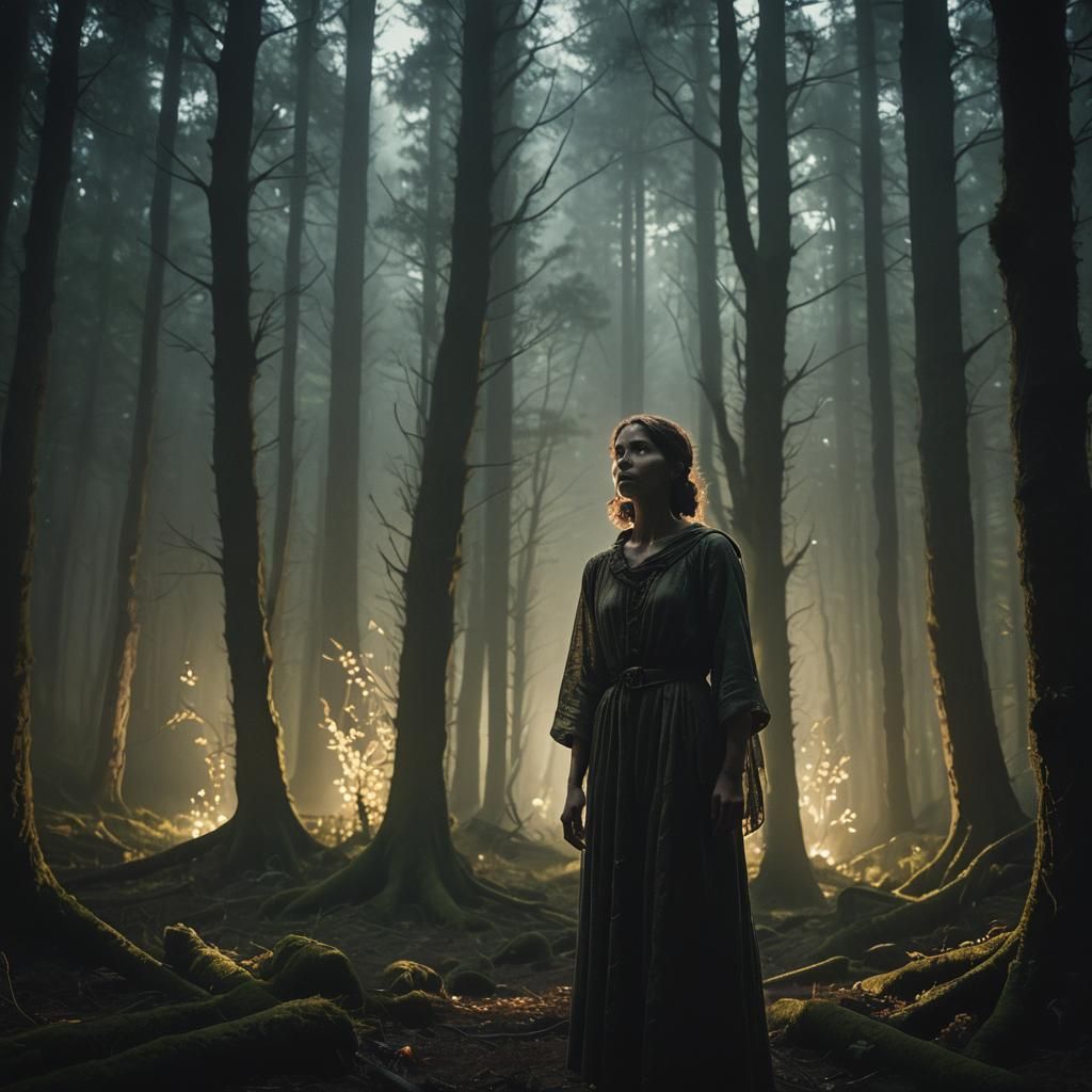 Mystical Forest Figure Bathed in Ethereal Lumina