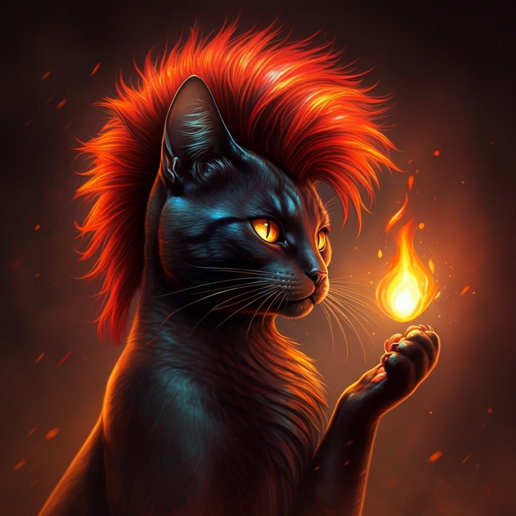 Black Cat with Fiery Wig, Comic Book Art