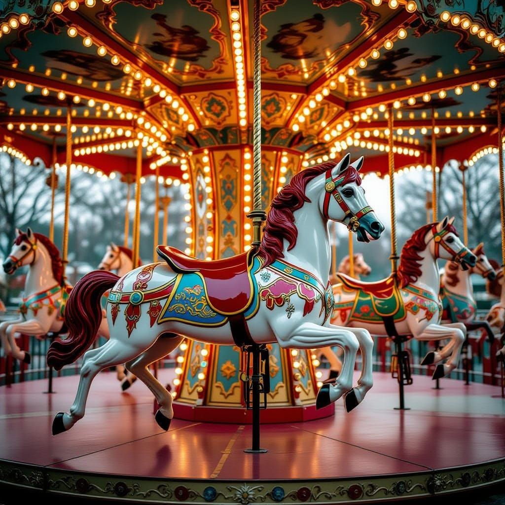 Majestic Carousel Horse in Whimsical Illustration Style