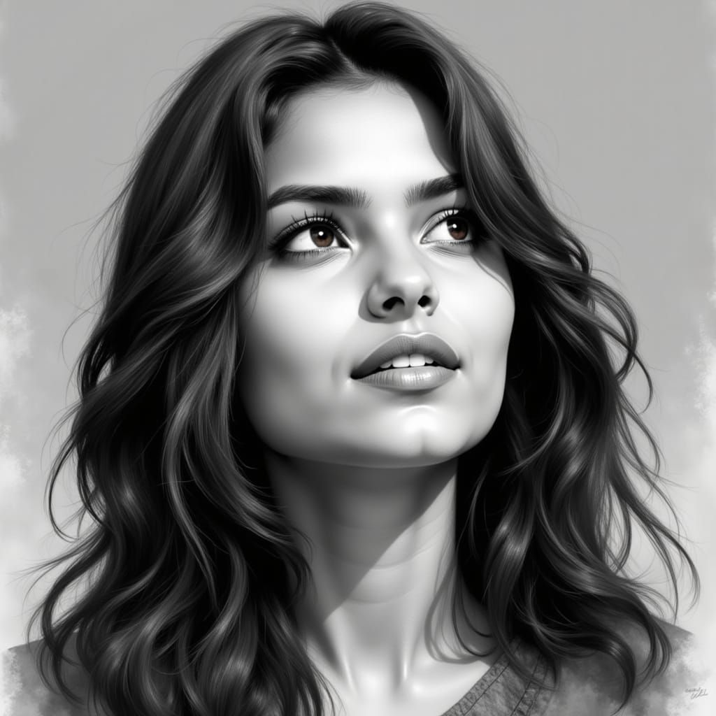 Monochromatic Portrait of an Indian Woman in Stylized Realis...