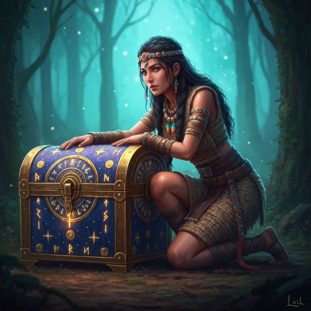 Mystical Woman with Celestial Treasure Chest