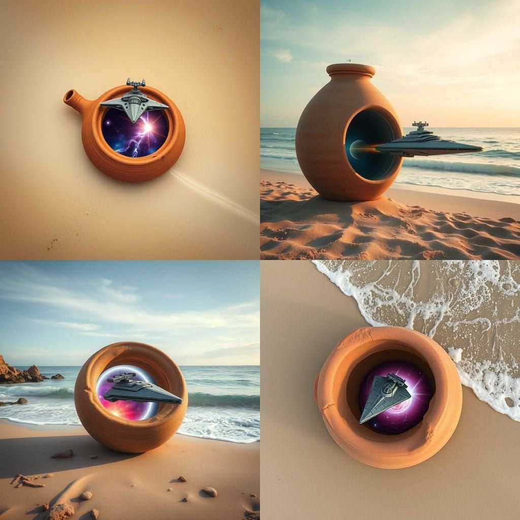 Alien Clay Pot on Beach with Star Wars Portal