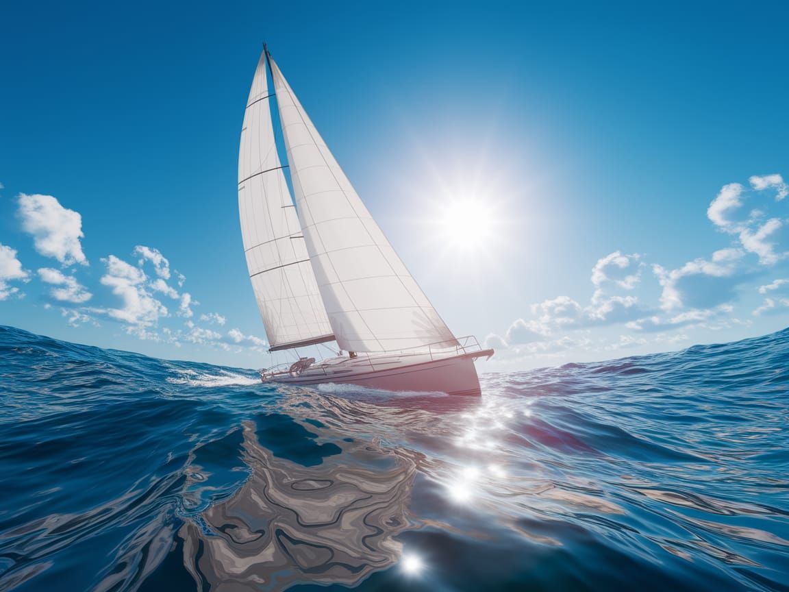 Sailboat Glides Across Ocean in Photorealistic Style