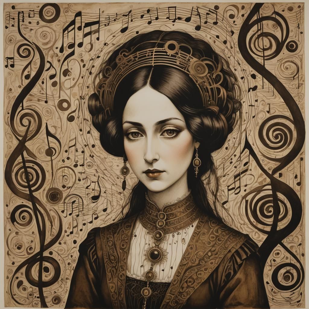 Whimsical Gothic Portrait in Sepia Aquatint Style