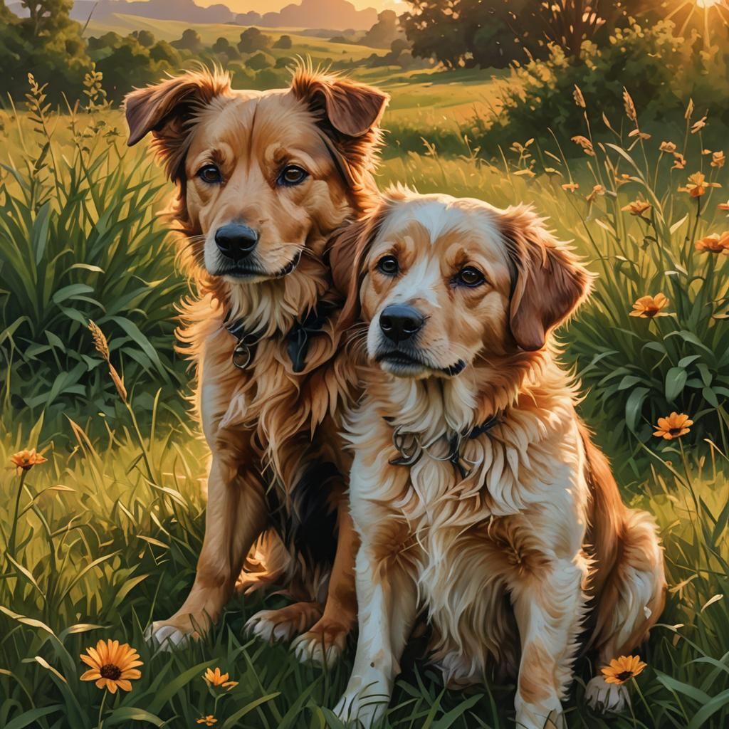 Romantic Dogs Embrace in Hyperrealistic Digital Art