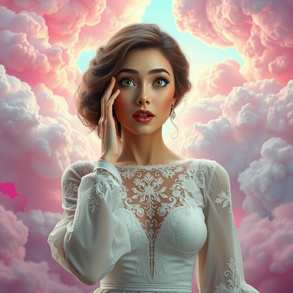 Woman's Delightful Surprise in a Dreamworld