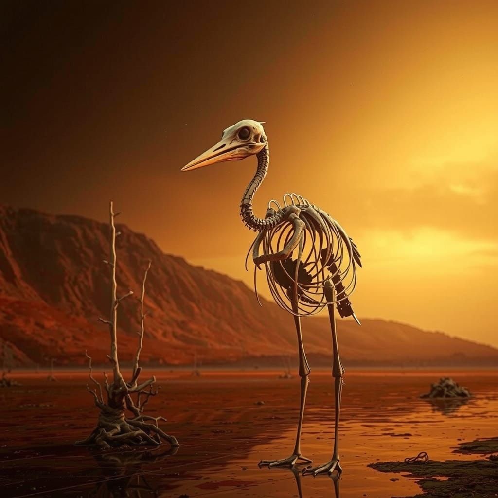 Majestic Heron Skeleton in Alkaline Lake Natron