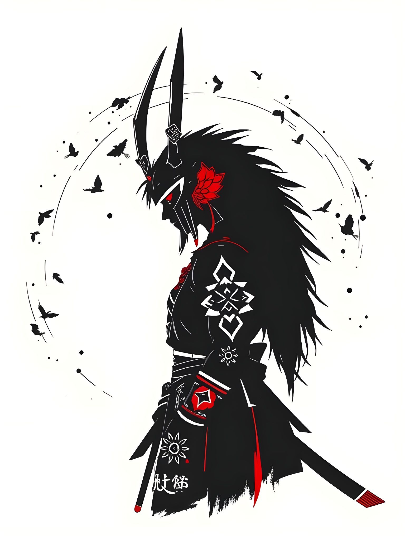 Princess Mononoke Samurai Tattoo Design in Stencil Art