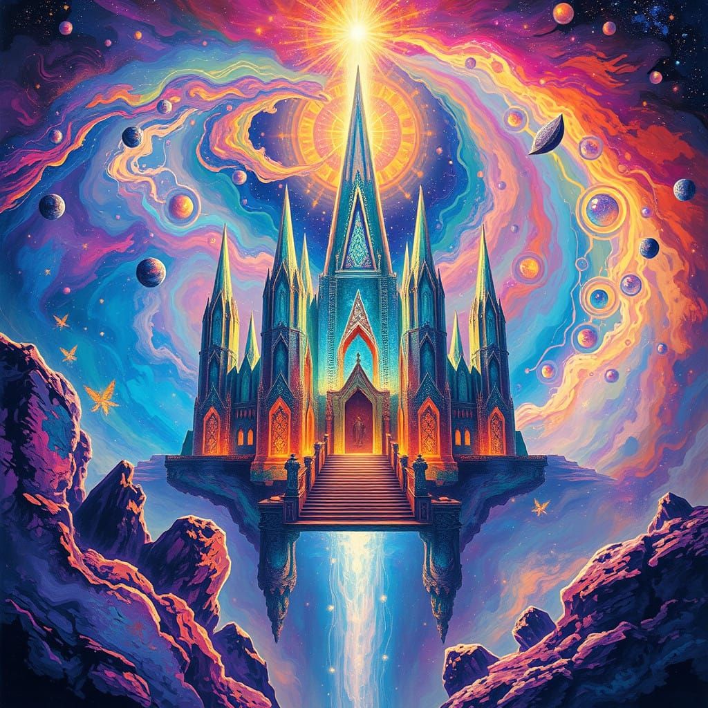 Majestic Temple of Akashic Records in Vibrant Cosmic Colors