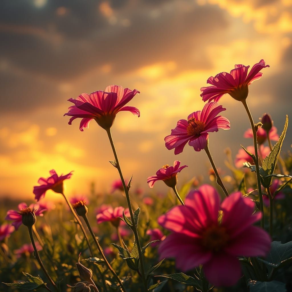 Sunday Flowers Bask in Golden Sunset Light