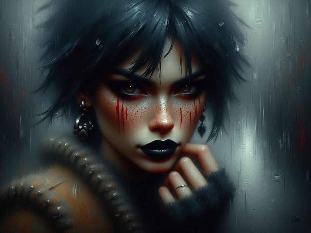 Surreal Portrait of Rainy Day Despair in a Dark Artistic Sty...
