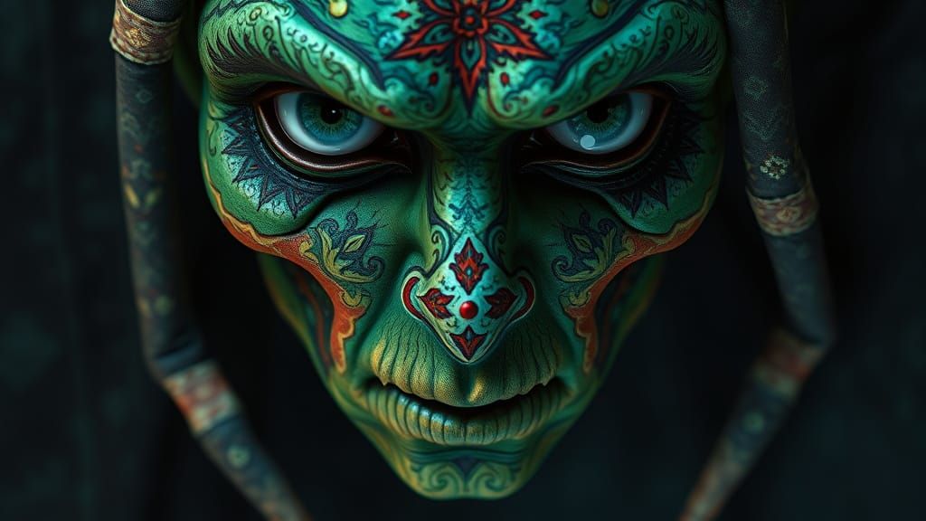 Face of a Persian Rug in Dark and Eerie Digital Art