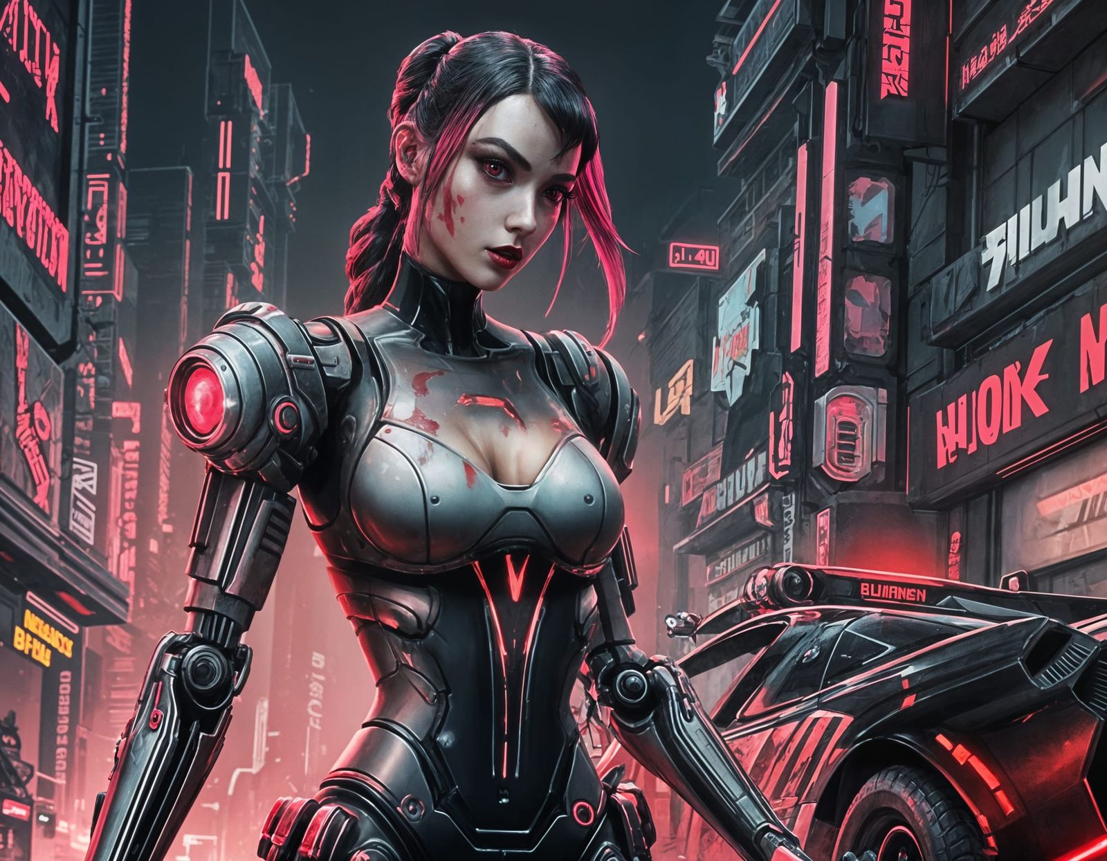 Cyberpunk Ballerina Robot in Neon Dreamscape