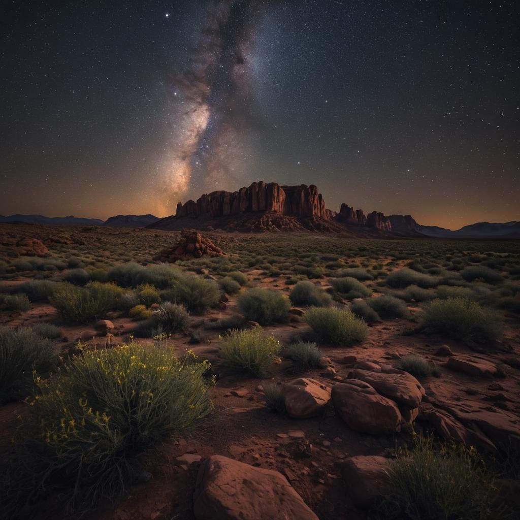 Desert Landscape Photography with Starry Night Sky