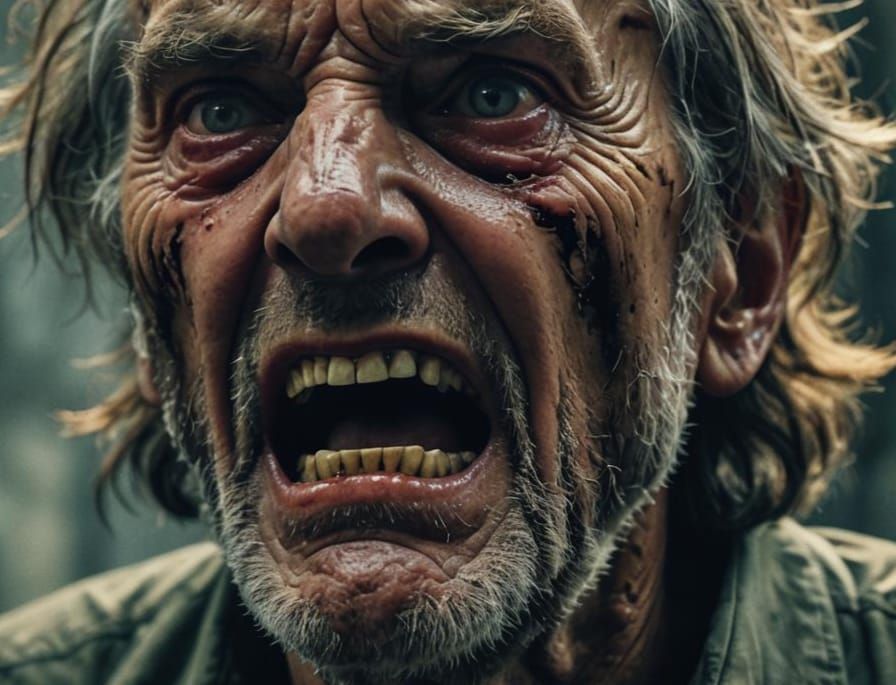 Older Man's Horrifying Nightmare: Cinematic Film Still