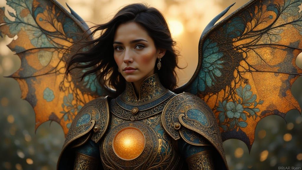 Nebula Armored Goddess in Battle, Dramatic Photographic Styl...