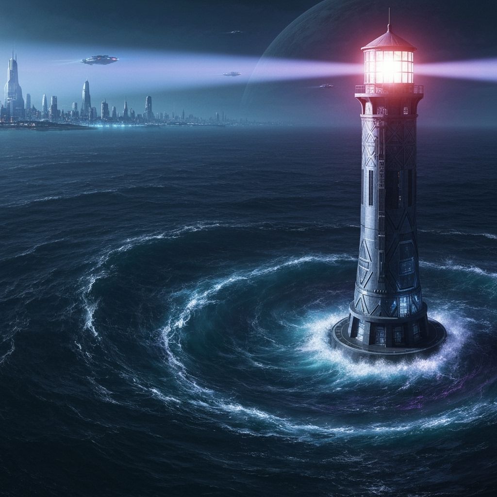 Futuristic Lighthouse in Neon Noir Style