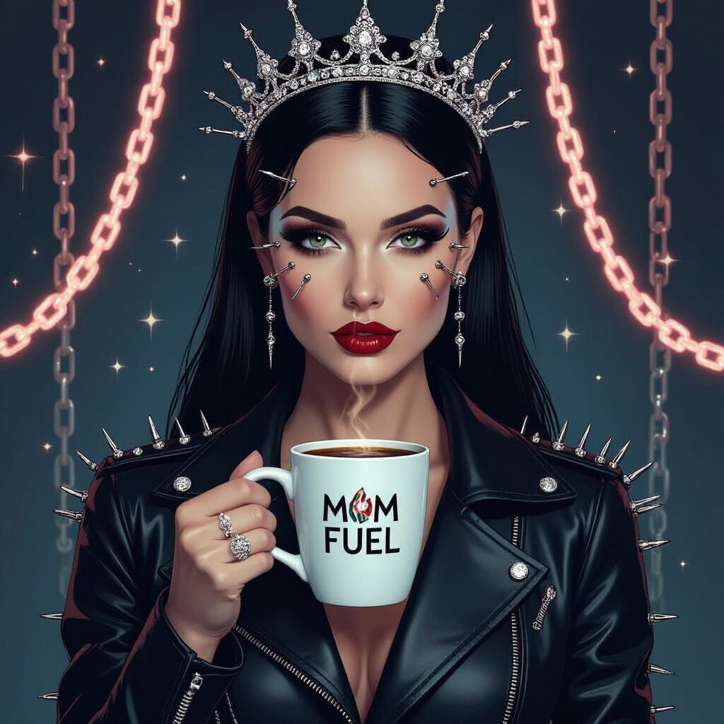 Glamorous Mom Styled as Pinhead with Rhinestone Crown