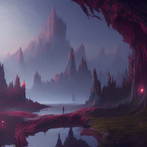 Fantastical Detailed Matte Painting in Deep Color