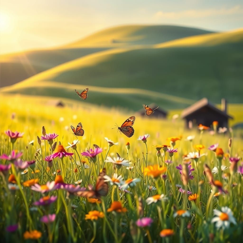Vibrant Wildflowers in Morning Sunlight