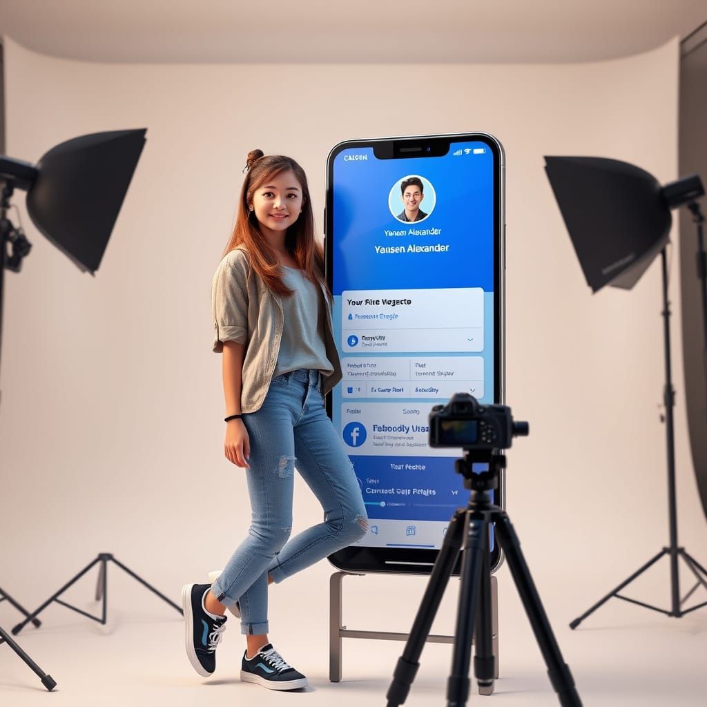 Pixar-Style Woman Poses Beside Giant Facebook Phone in Fun S...