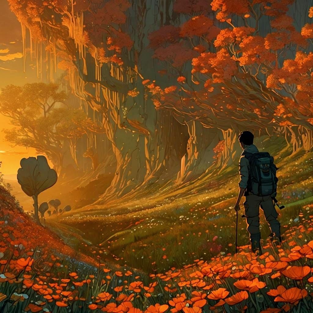 Valley of Flowers Sunset: Cinematic Concept Art