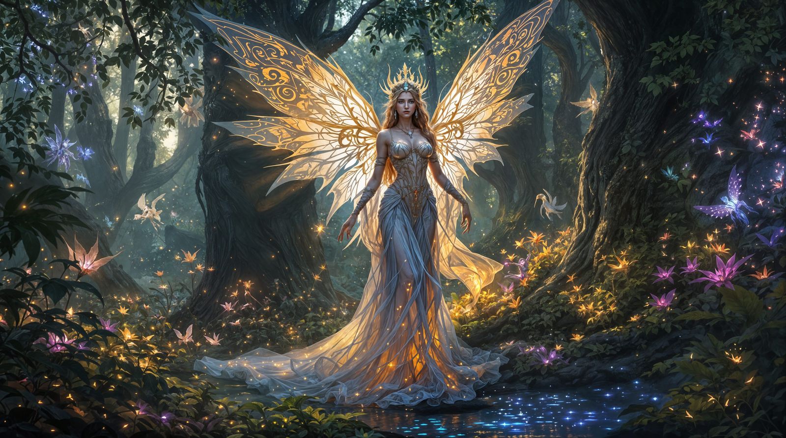 Majestic Fae Queen in Ethereal Forest Court