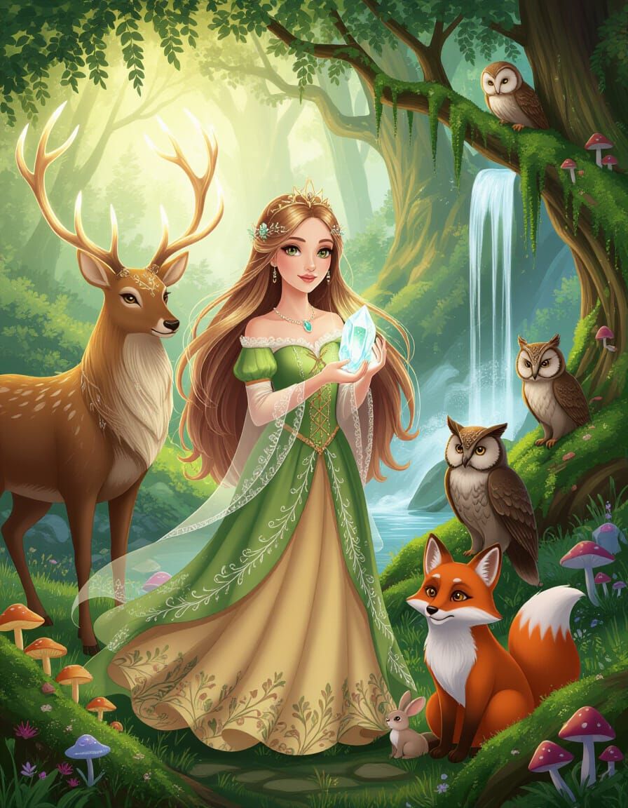 Enchanted Forest Princess with Animal Guardians in Studio Gh...