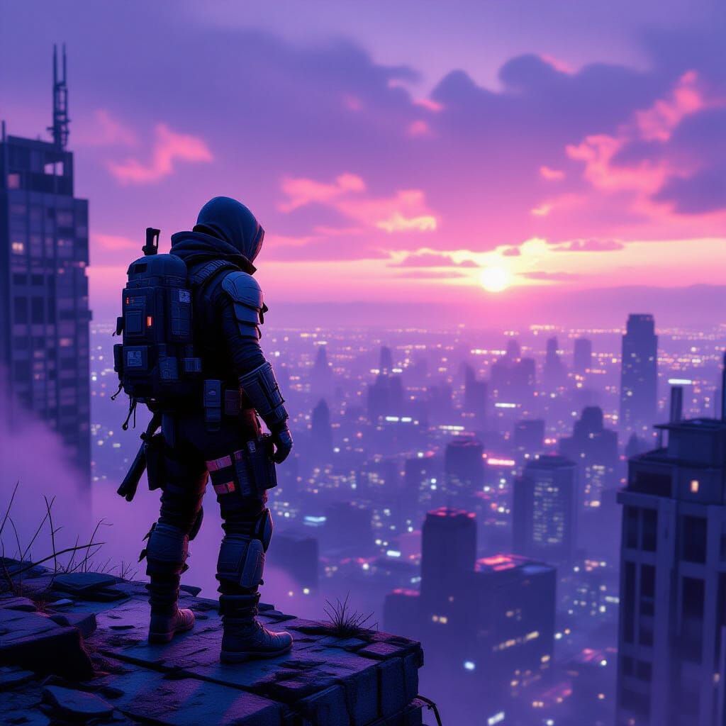 Survivor Surveys Overgrown Post-Apocalyptic Cityscape