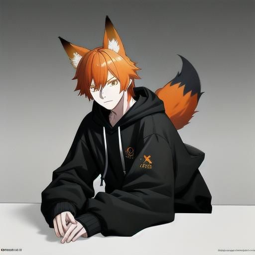 Fox-Eared Teen in Black Hoodie: 3D Anime Art