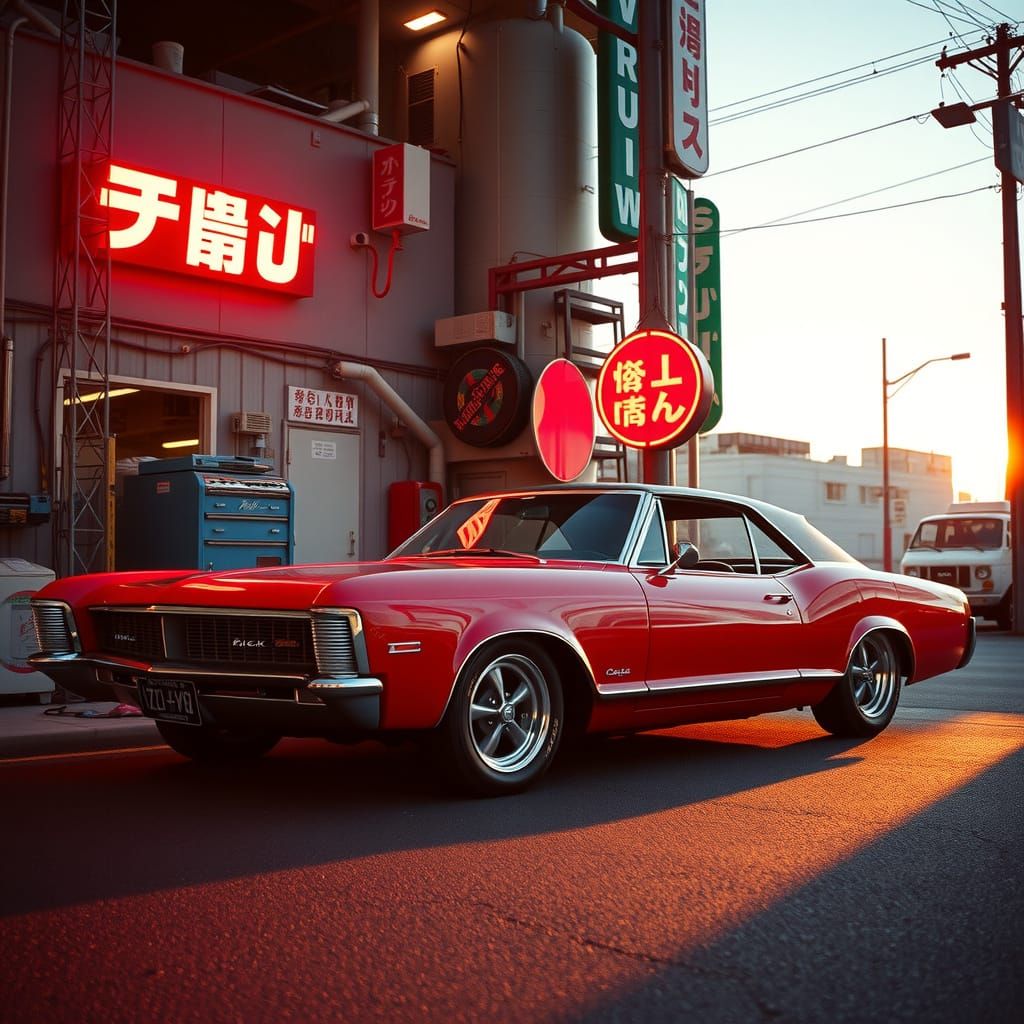 Red Buick Riviera at Tokyo Workshop in Syd Mead Style
