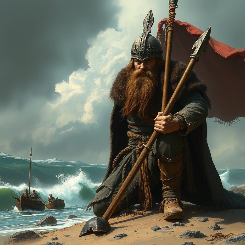 Viking Portrait in Golden Age Illustration Style