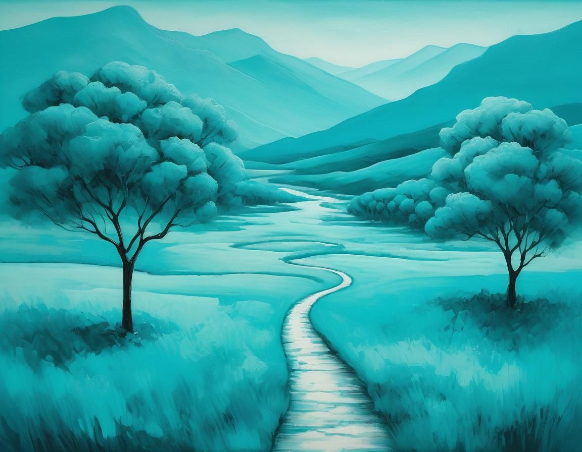 Turquoise Monochromatic Landscape Inspired by Color Field Ar...