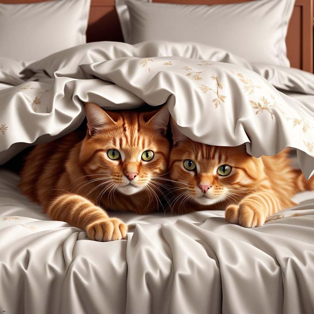 Ginger Cats Battle Bed Sheets in Whimsical Matte Painting