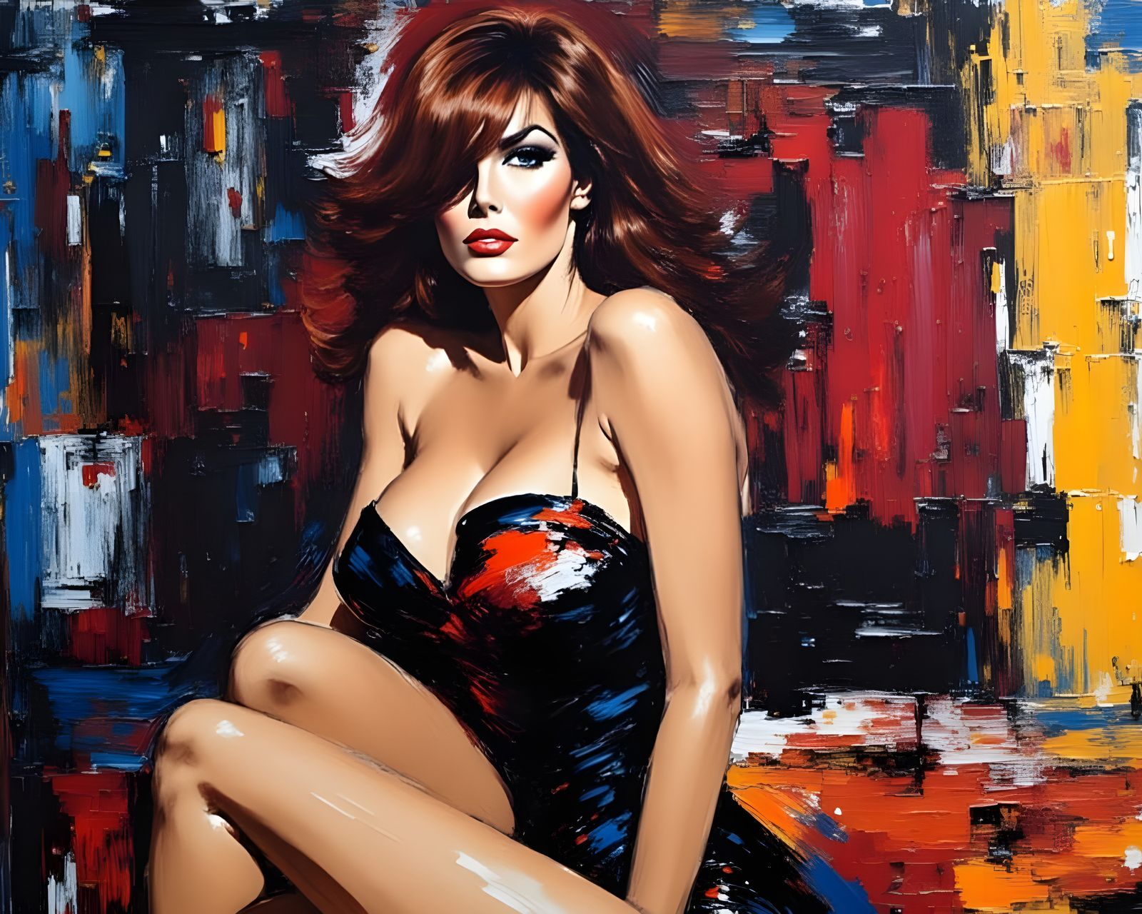 Abstract Brutalist Acrylic Painting of Raquel Welch