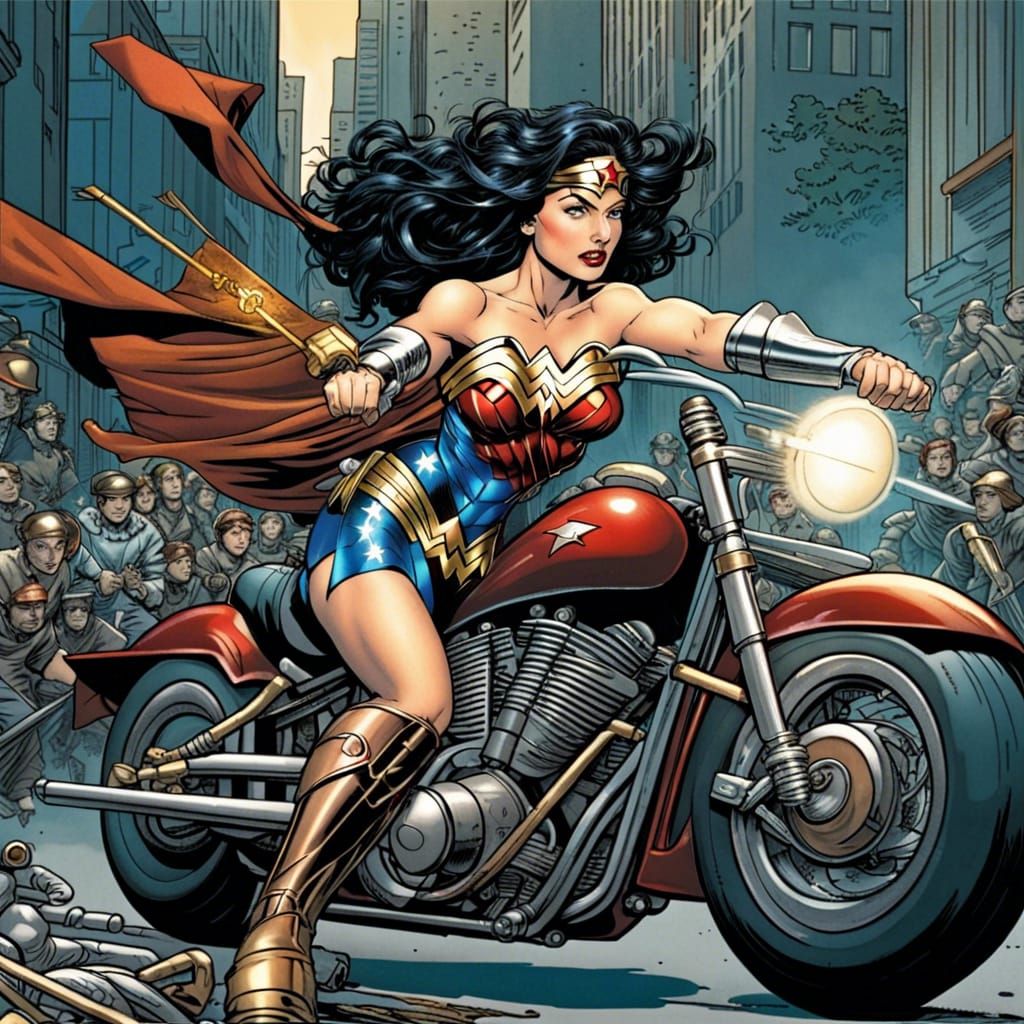 Wonder Woman Riding a Motorcycle v.4