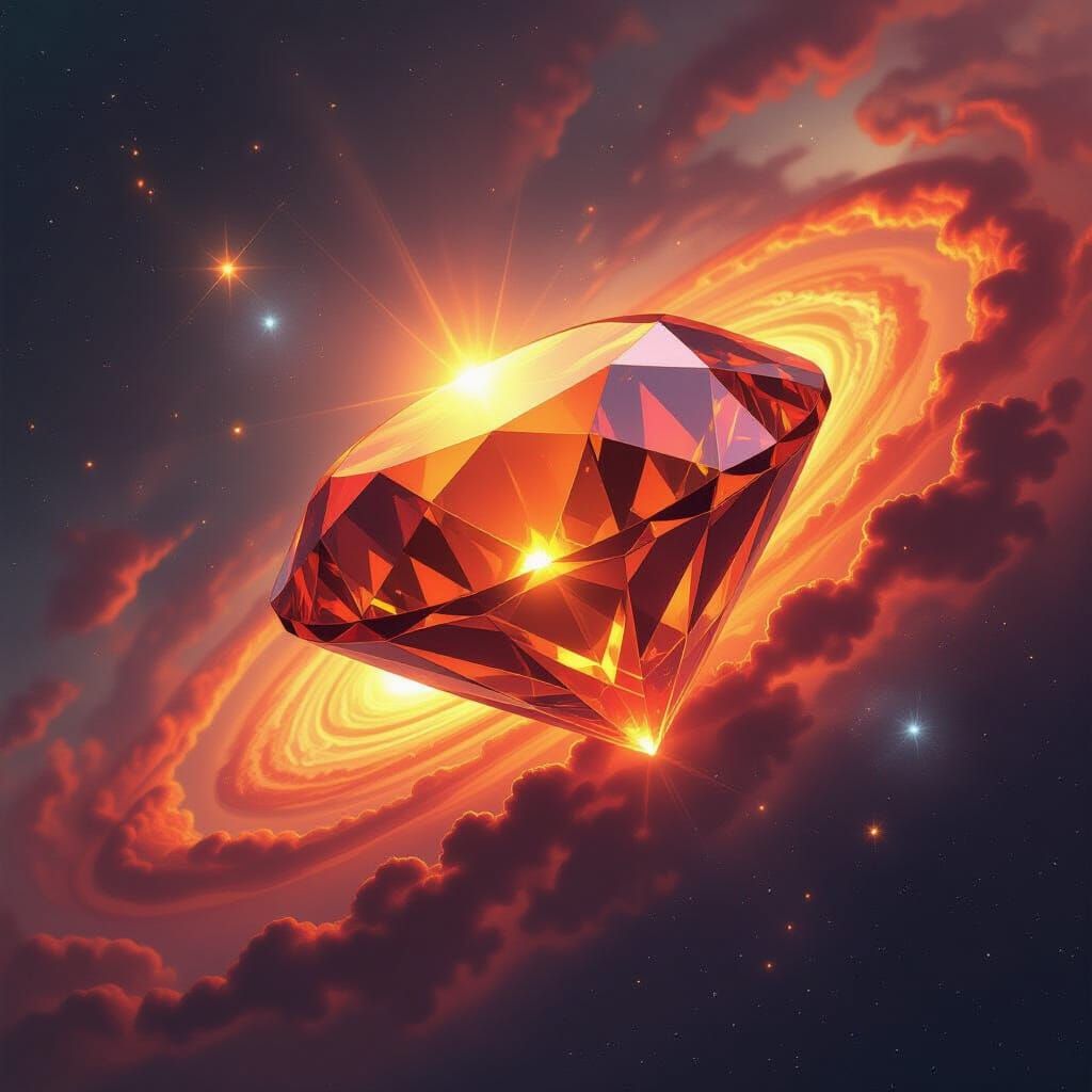 Trillion Carrot Diamond Radiating Light in Dreamy Landscape