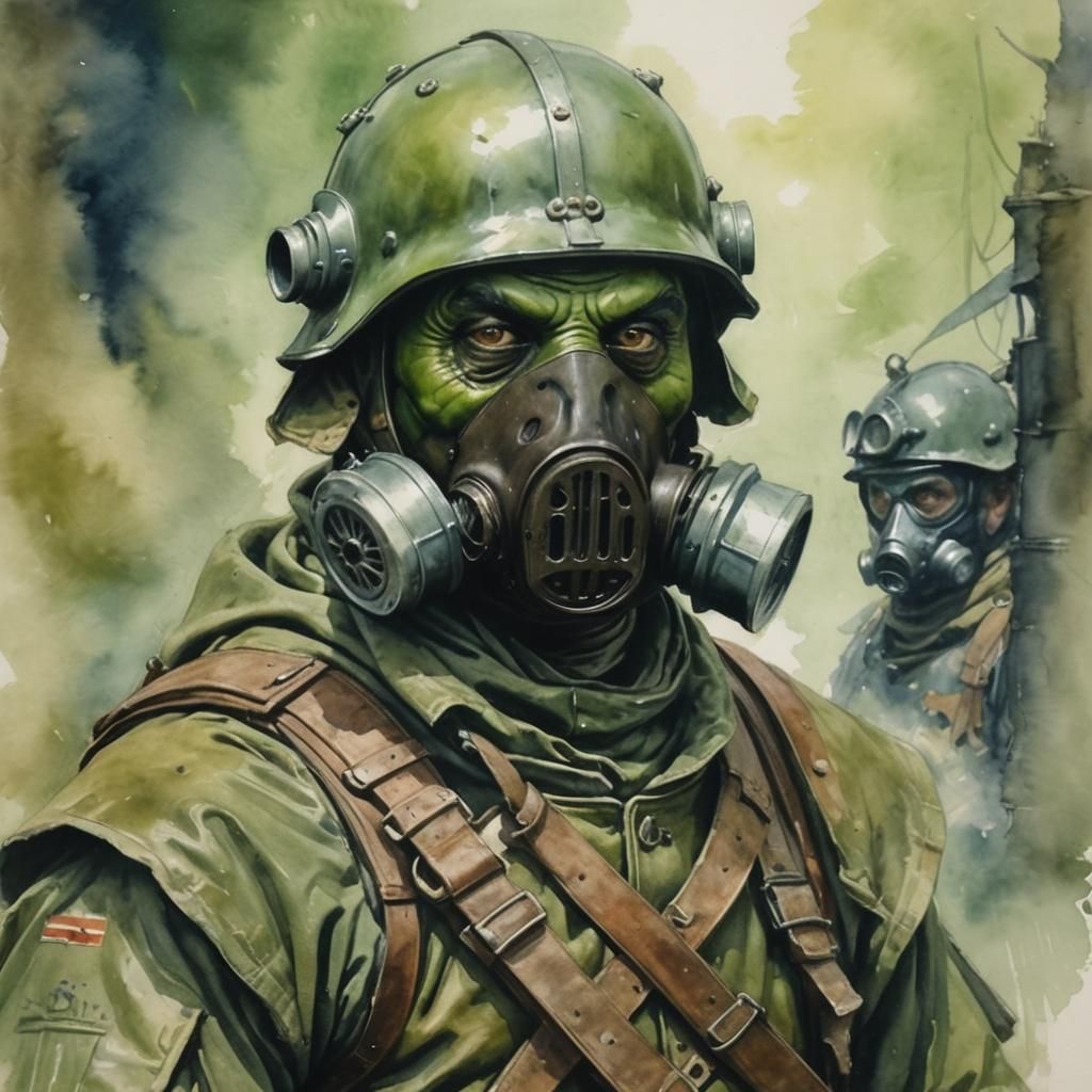 WWI Orc Grenadier in Watercolor Style