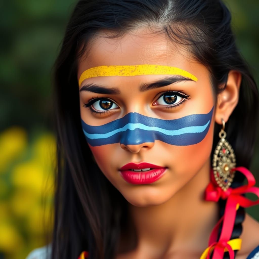 Colombian Woman with Flag Face Paint