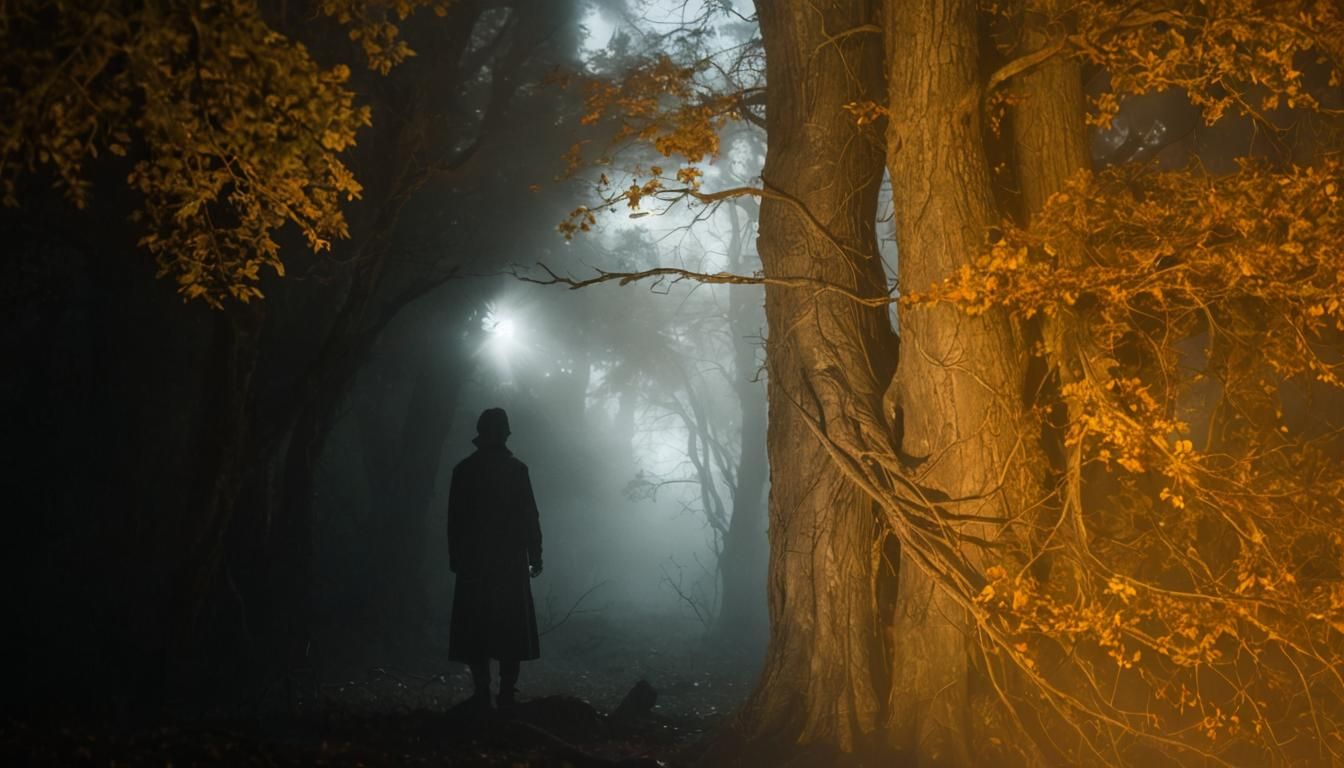 Eerie Figure in Misty Forest: Moody Photography