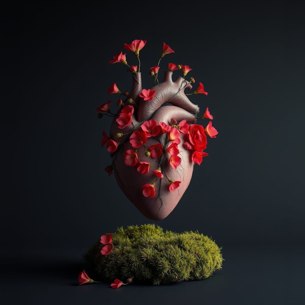 Floral Heart in Vantablack Space: Nature Illusion