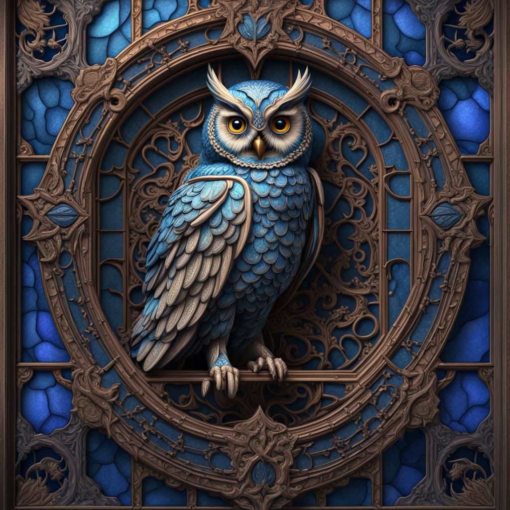 Intricate Owl Stained Glass Medieval Decor