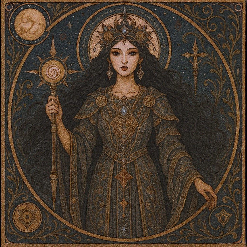 Mystical Woman Embodies Ancient Power in Art Nouveau Style